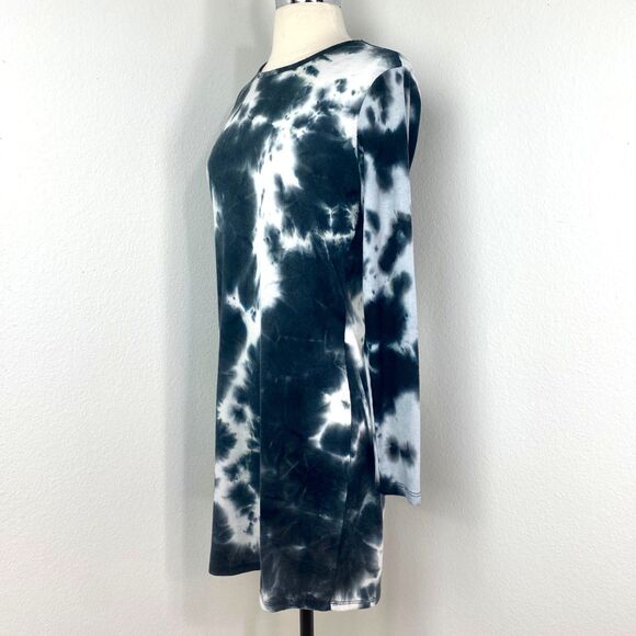 Justify Black Tie Dye Ribbed Knit Sheath Dress Size Large Long Sleeve Above Knee - Picture 6 of 9
